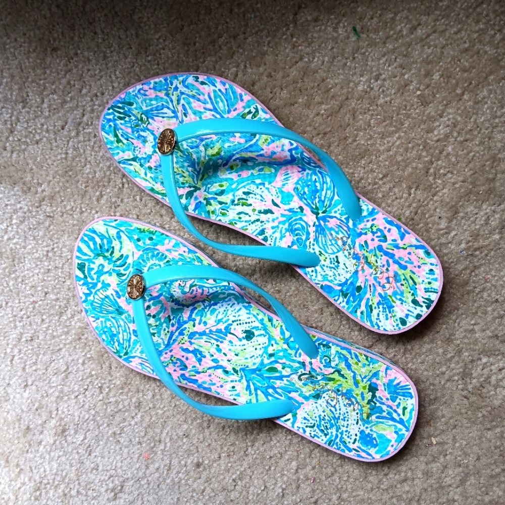 Colorful LILLY Flip Flops with Blue Straps